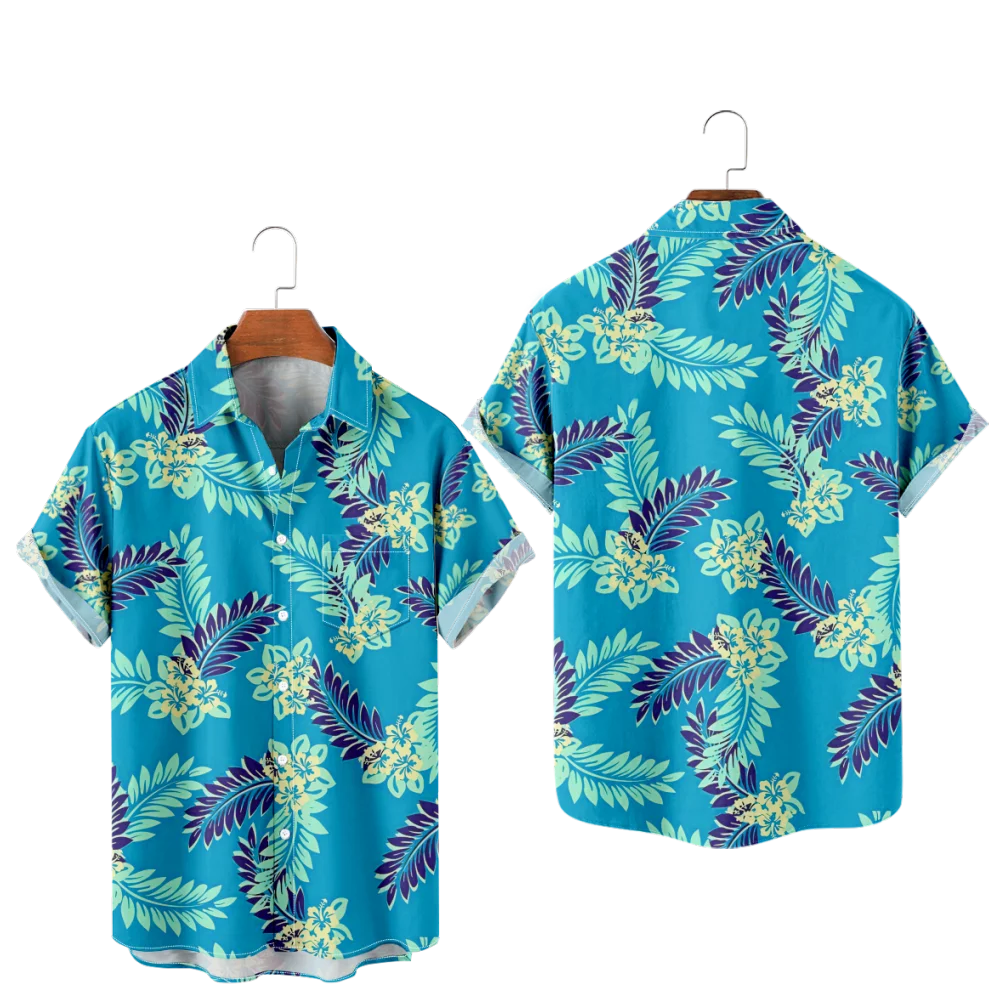 

Men's Fashion T-Shirts Hawaiian Tropical 3D Print Cozy Casual One Button Shirts Beach Oversized Clothes