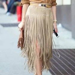 New Street Punk Catwalk Fashion Autumn Winter Women Sexy Skirt Casual Tassel Fringe Vintage Hight Qulity Suede Velvet Skirt