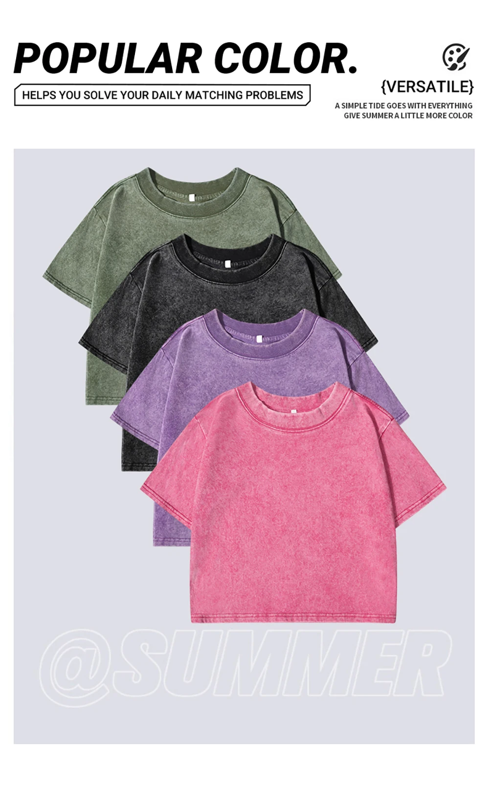 Hip-Hop-Mode, schlichtes Crop-Top für Damen, gewaschene Baumwolle, bequem, kurzärmelig, sportlich, weich, Y2K-Streetwear, jugendlich, Retro, All-Match-T-Shirts – Detail 2
