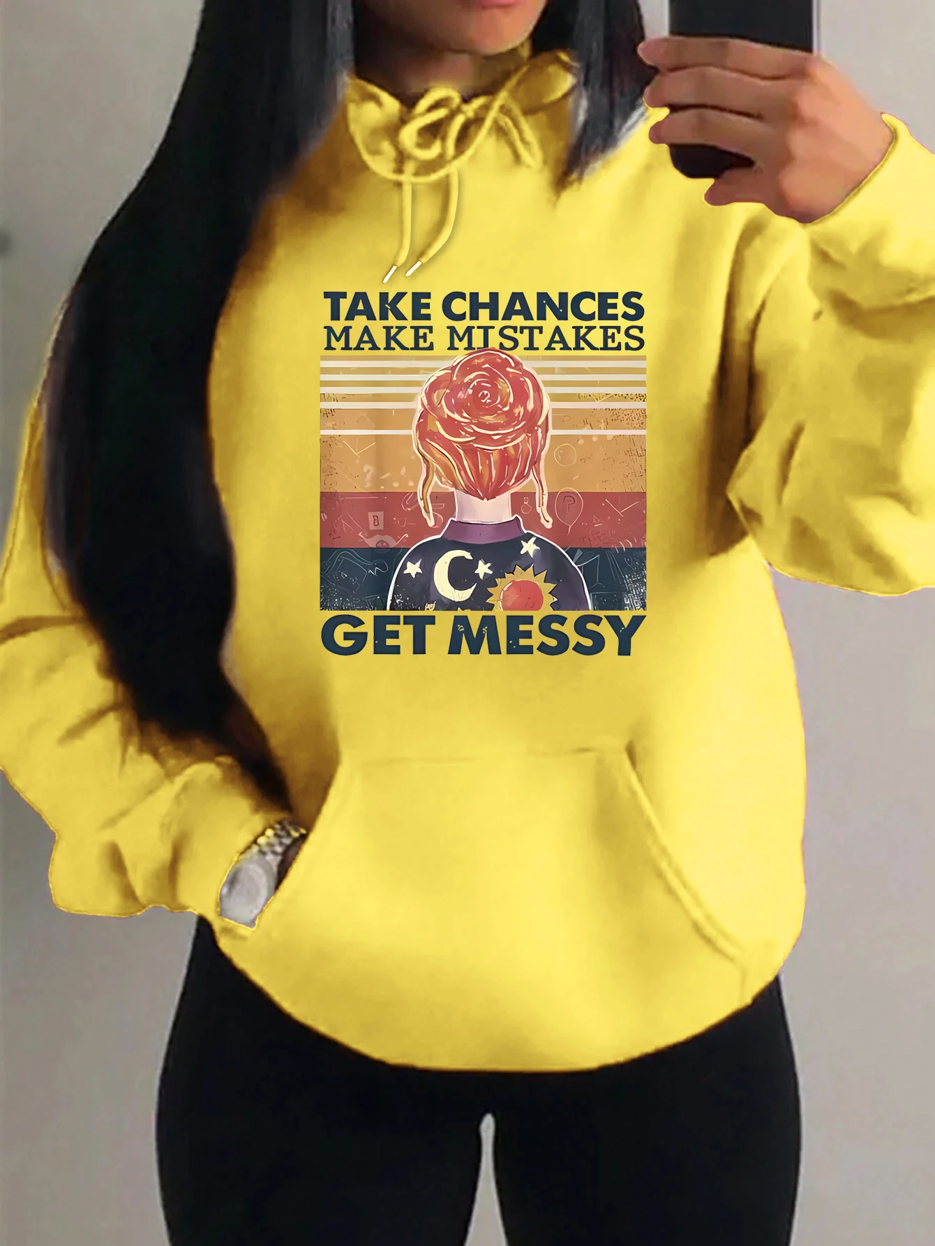 

Take Changes Sun Moon Girl Pattern Women Streetwear Fashion Pocket Hoodies Autumn All-Match Clothes Fleece Unisex Y2K Hoodie