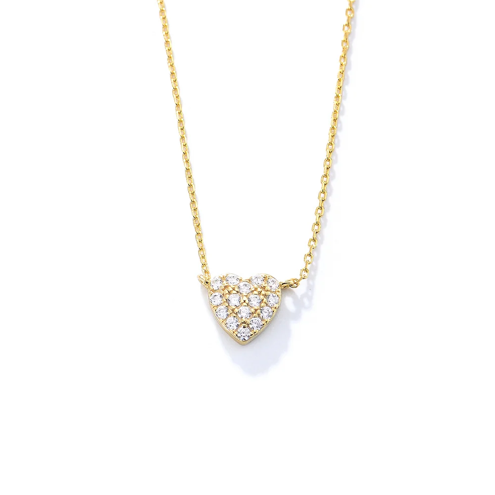 

Корейское универсальное серебряное ожерелье 925, полный циркон в форме сердца с микропаве, легкая роскошная милая цепочка на ключицу INS для женщин
