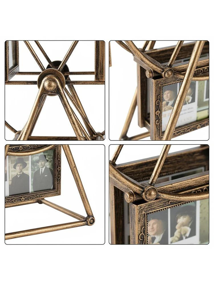 1pc Family Photo Frame Shows for 12 Photos, Retro Vintage Rotating Ferris Wheel Picture Frame Home Décor Christmas Gift