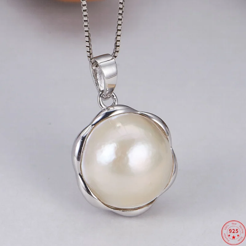 S925 Sterling Silver Charms Pendant for Women Simplicity Geometric Shaped Inlaid Mabe Pearl New Fashion Jewelry Wholesale