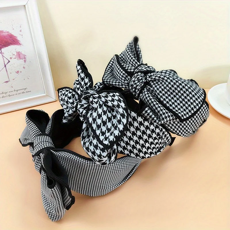 Fashion Black Plaid Bow Headband for Women with Velvet Texture and Elegant Oversized Bow Design Hot Sale Hair Accessories - Image 2