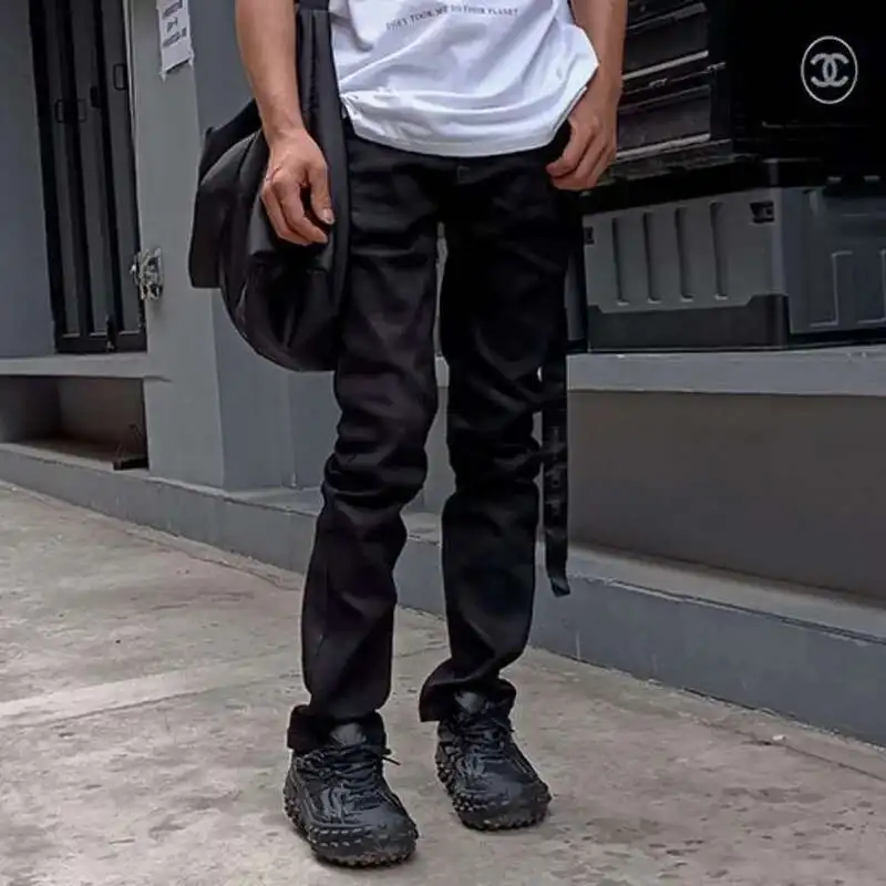 HKSH ฤดูใบไม้ผลิฤดูร้อนใหม่ Waxed Denim กางเกง RO สไตล์ Handmade พื้นผิวเคลือบตรง High Street ความยืดหยุ่นกางเกงยีนส์ Dark Chic HK3646