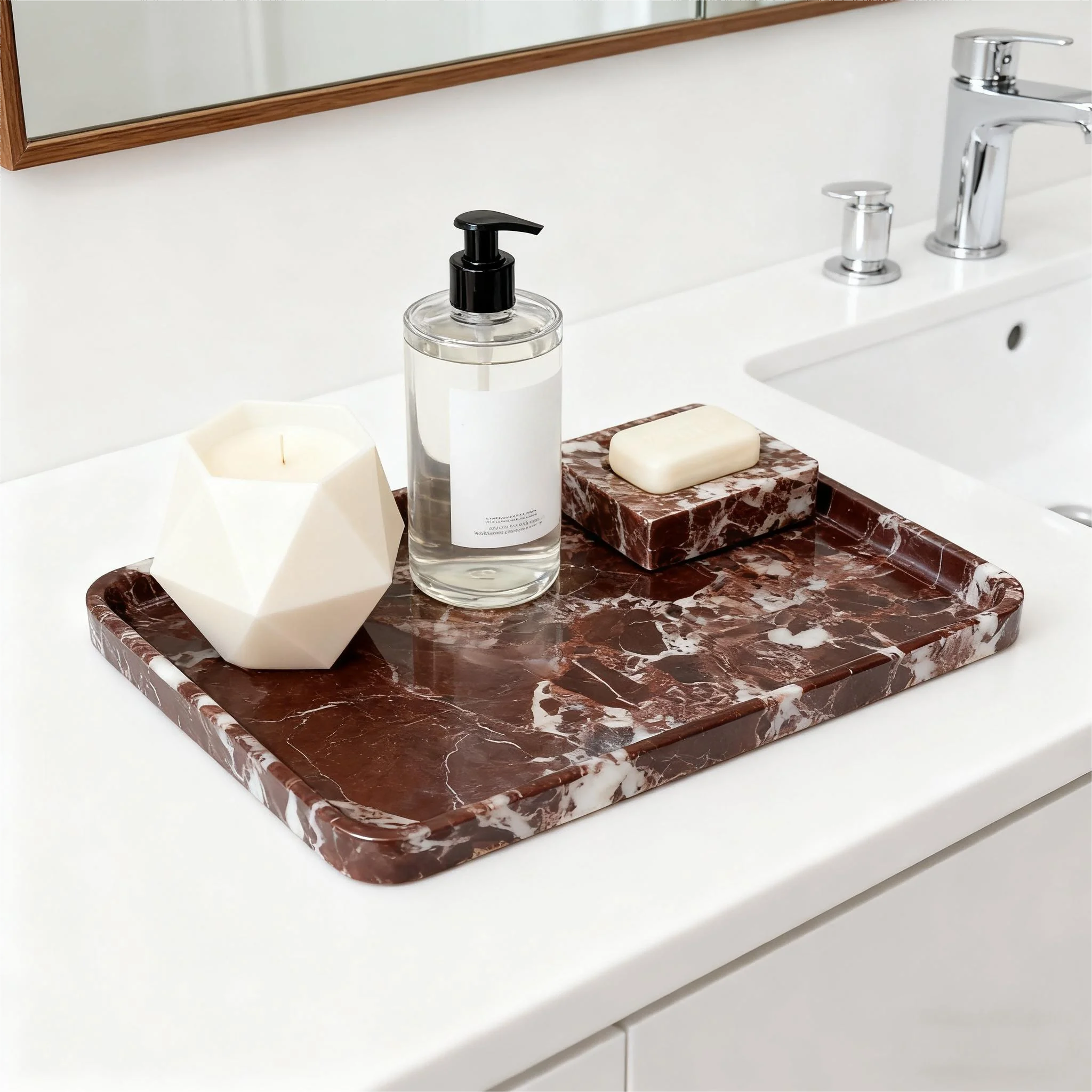 

​Natural Purple Marble Tray, Rectangular Stone Dish for Vanity, Bathroom Counter, Versatile Organizer for Makeup, Jewelry