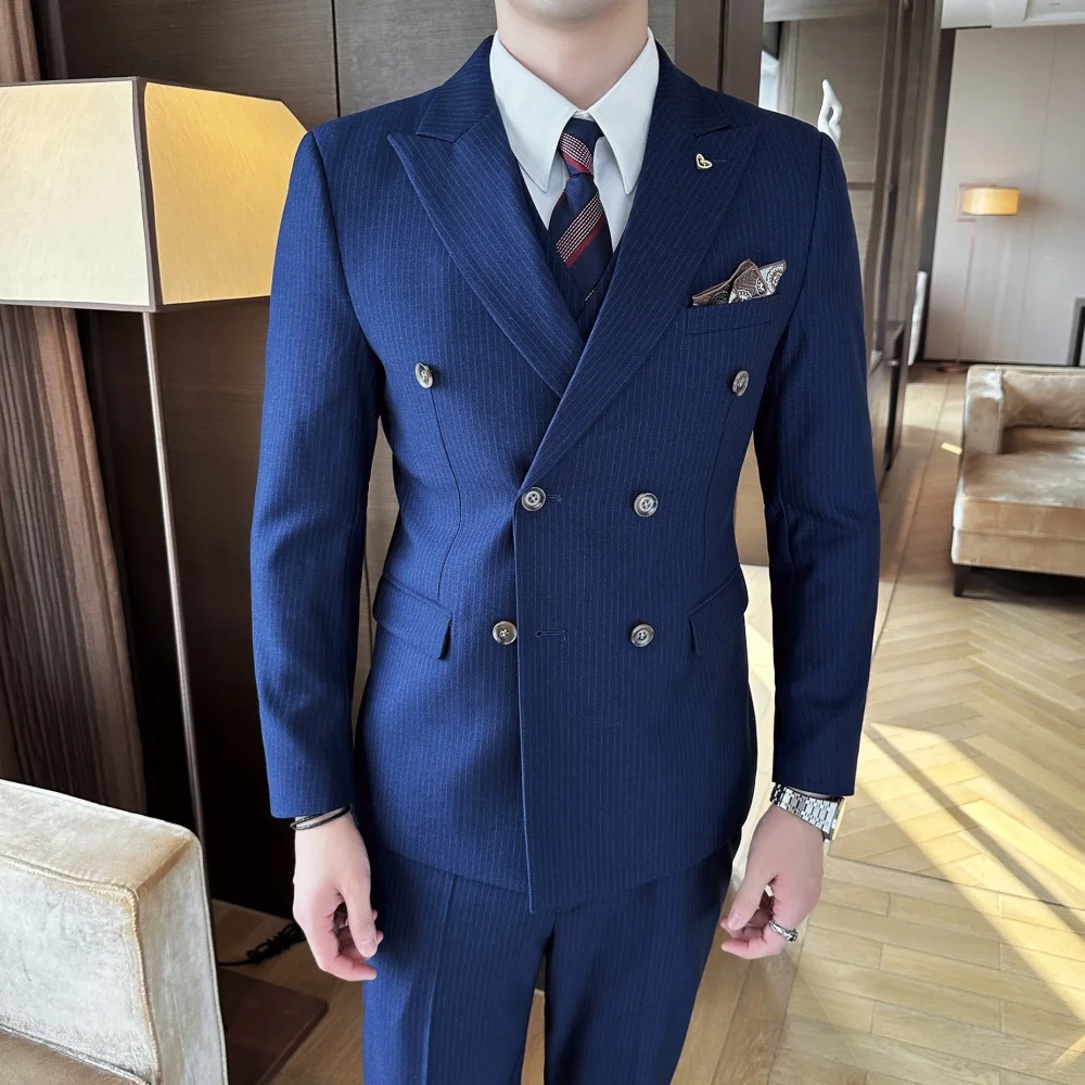 بدلة رجالية مكونة من ثلاث قطع معطف خندق عصري أنيق عالي الجودة فستان زفاف رمز الأعمال الرسمية ملابس خارجية غير رسمية