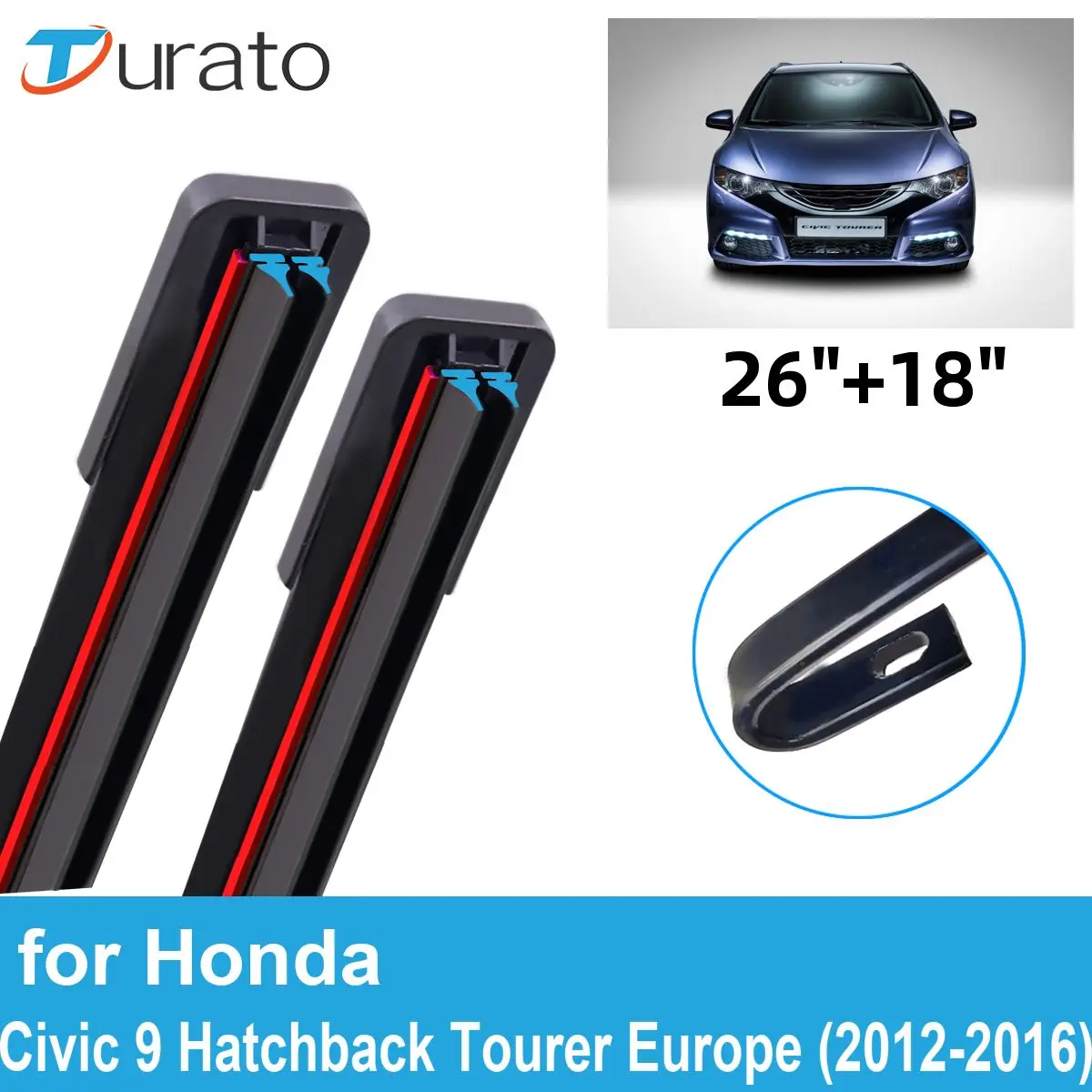 2PCS Car Wiper Blades for 2012-2016 Honda Civic 9 Hatchback Tourer Europe Front Windscreen Windshield Double Rubber Accessories