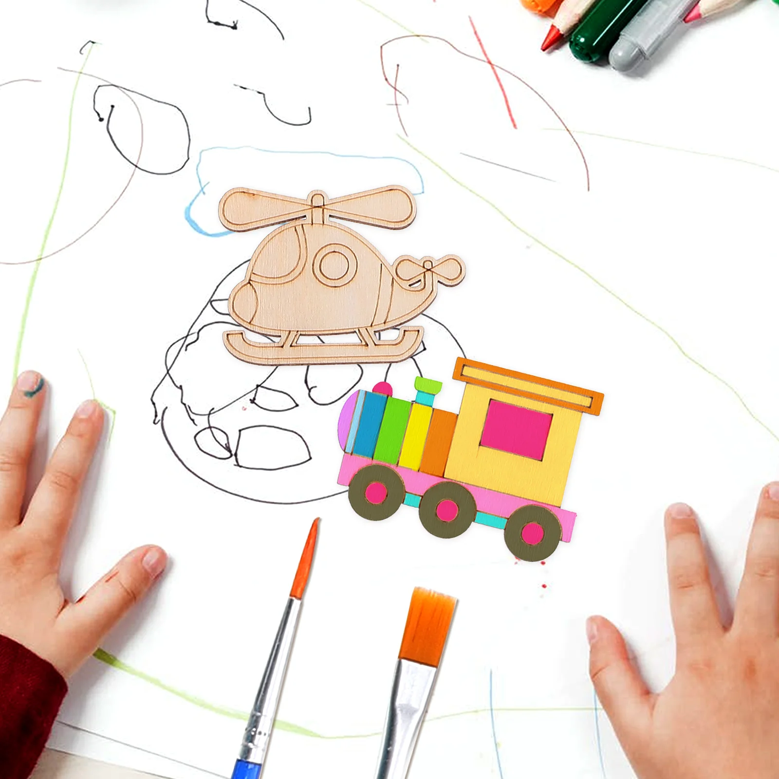 

50pcs Wooden Vehicle Cutouts Unfinished Wood Slices Diy Crafts Kids Wood Blank Chips Home Party Decor Durable Wooden Ornaments
