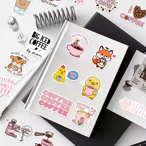 100pcs Funny Coffee Animals Stickers Decals For Laptop Scrapbook Refrigerator Skateboard Helmet DIY Aesthetic Stickers