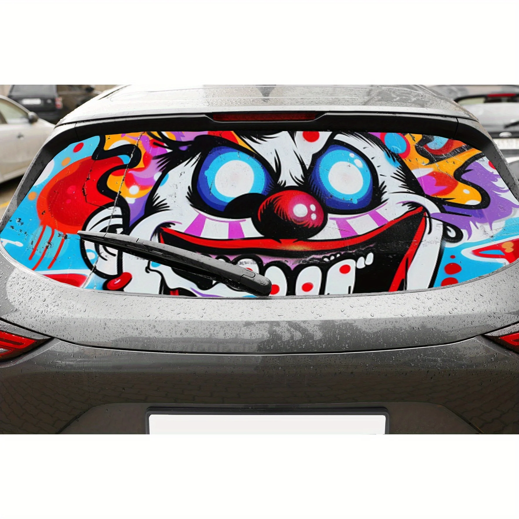 

Colorful Happy Clown Art PVC Perforated Car Vinyl Wraps, Privacy Enhancing Design for Rear Window, Car Rear Windshield Sticker f