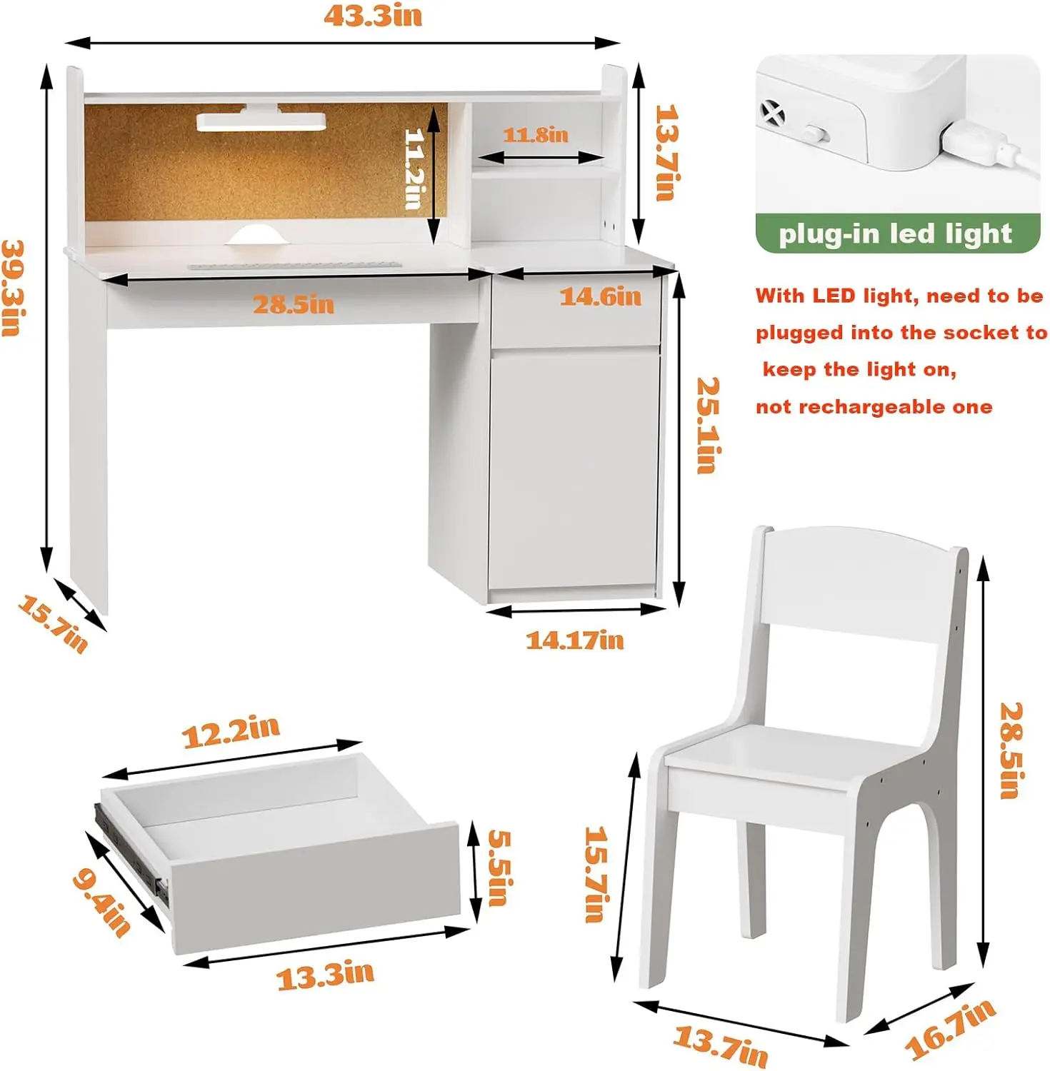 Kids Desk and Chair Set,Kids Study Desk with 3-Color Lights(Not Rechargeable),Tiltable Desktop,Multi Functional Table,Hot Sale