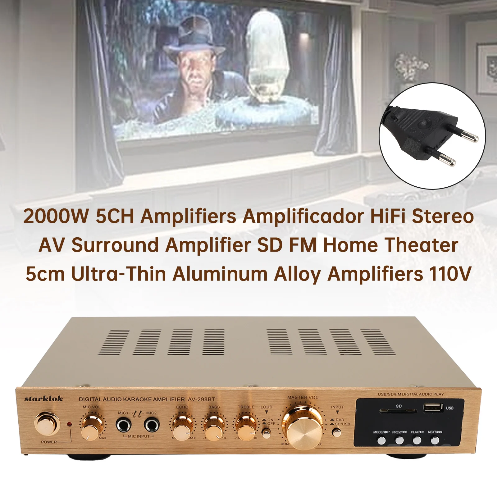 2000W 5-Kanal-Verstärker HiFi Stereo AV Surround-Verstärker SD FM für Zuhause