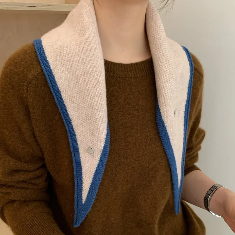 2025 koreanische Mode Farbe blockiert Dreieck Schal Schal frauen Winter Warme Alle Wolle Gestrickte Schal Schal Kreuz Hals