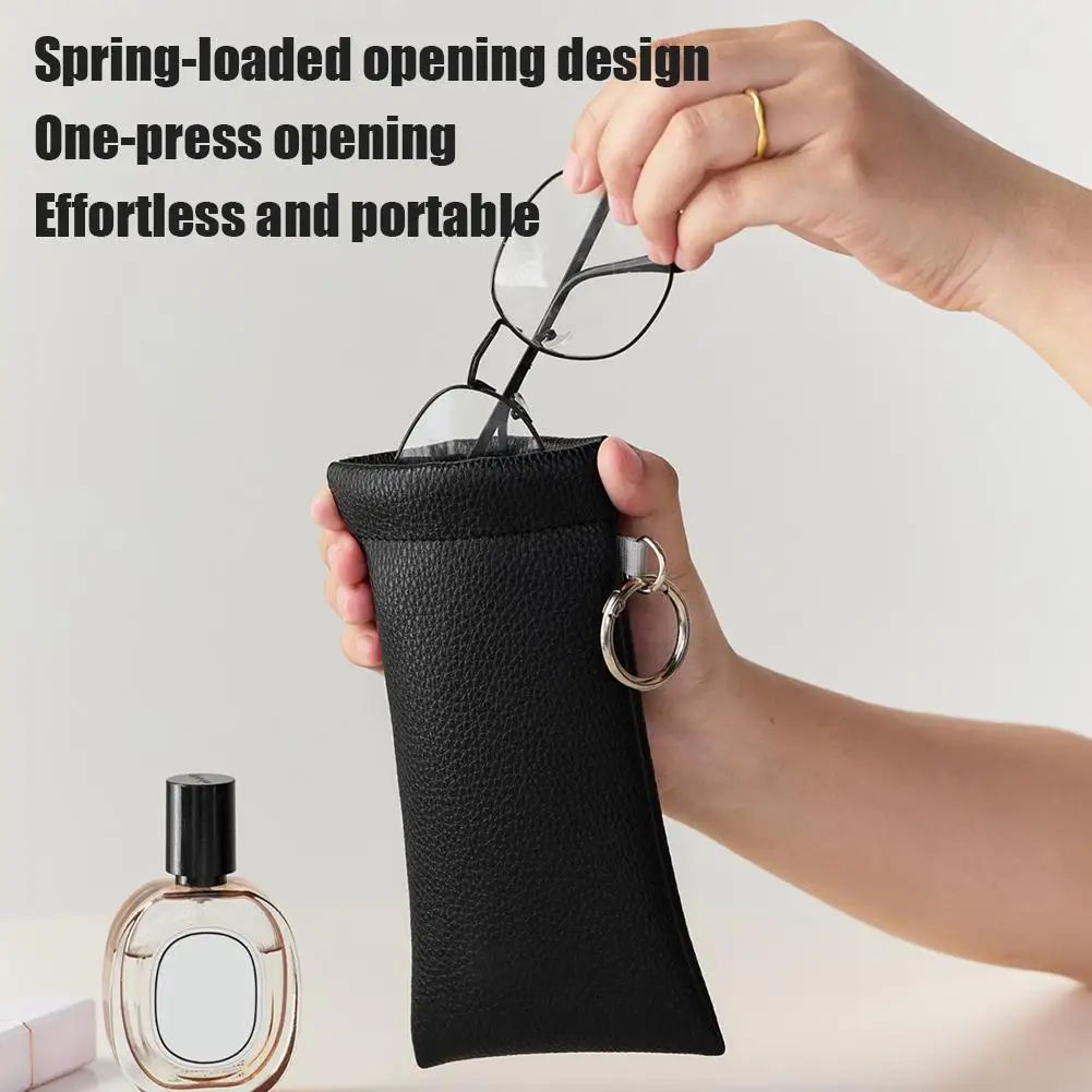 PU Storage Bag Automatic Closing Shrapnel Pouch Portable Glasses Case Multi Use Lipstick Earphone Coin Purse For Daily Travel