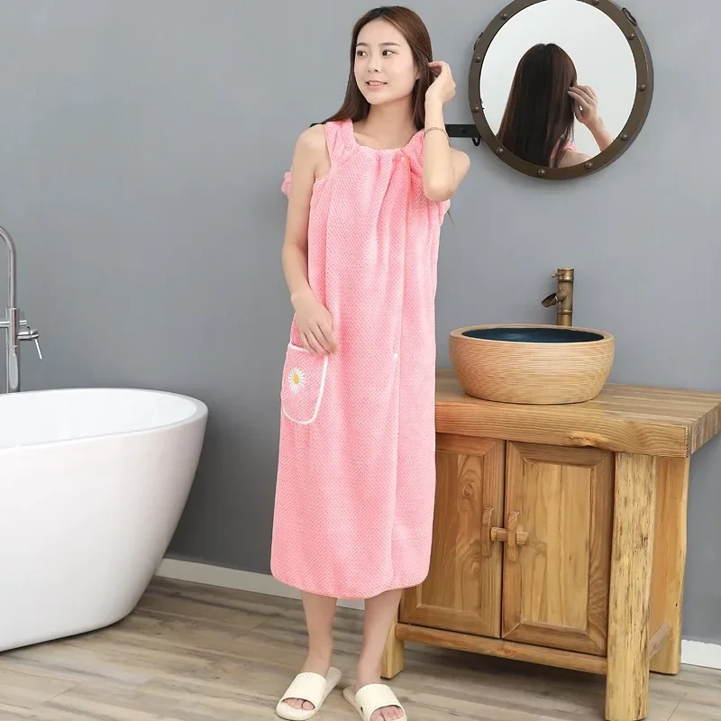 Soft Embroidered Pineapple Bathrobe Women Wrap Robe Low Shedding Towel Dress