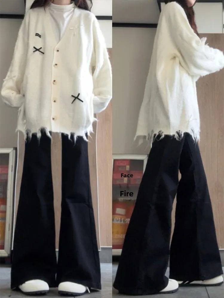 

Американские джинсы-колокольчики с высокой талией, женские весенне-осенние 2024, новые утягивающие широкие брюки маленького размера