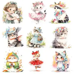 15cm Cartoon Flower Girl And Cat Animal Iron On Heat Transfer Sticker For Clothes Pinted Vinyl Thermal Washable T-Shirt Applique