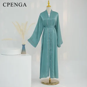 كارديجان مسلم محتشم نسائي دبي عباية إسلامية يوميا فستان كم طويل ملابس تركيا رداء أحادي اللون معطف عيد عربي 2024 أفضل 10 معاطف مبيعا من تركيا - No2