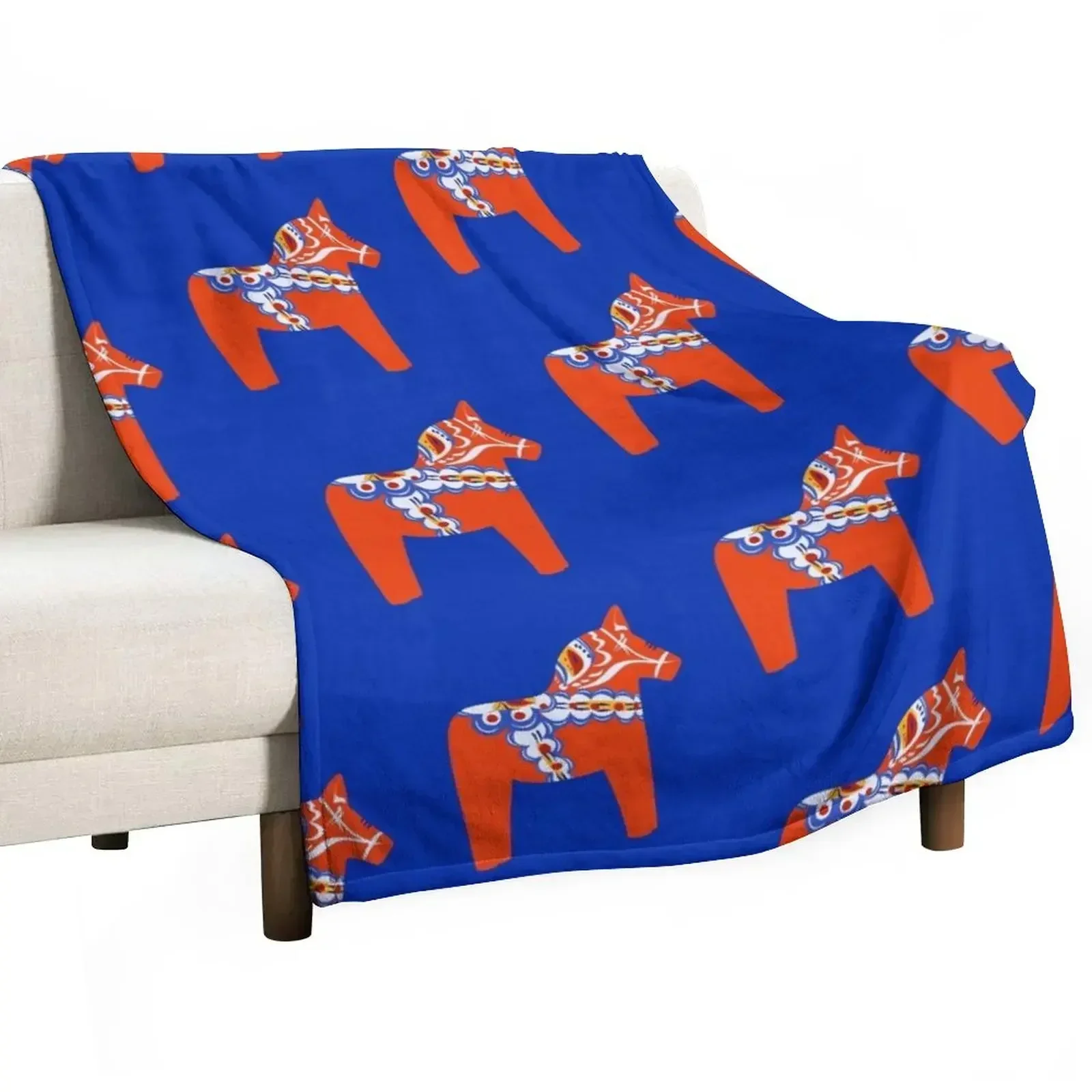 

Red Swedish dala horse Throw Blanket Shaggy Flannel Fabric Blankets