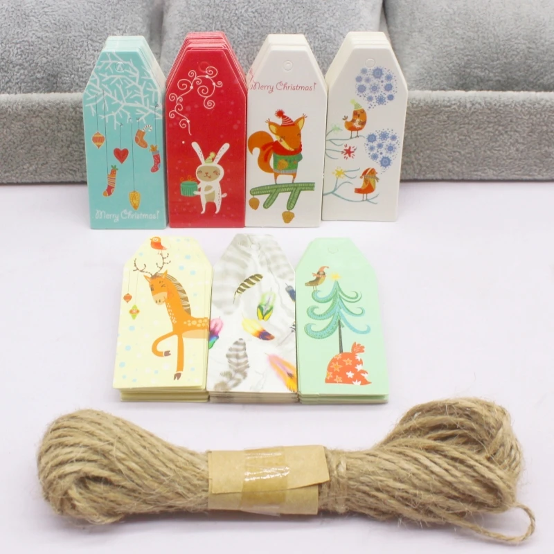 50TAG+10M STRING Wedding White 6x2.5cm Small Hang Tag Card Creative Cute Christmas Gift Baking Hang Tag Label