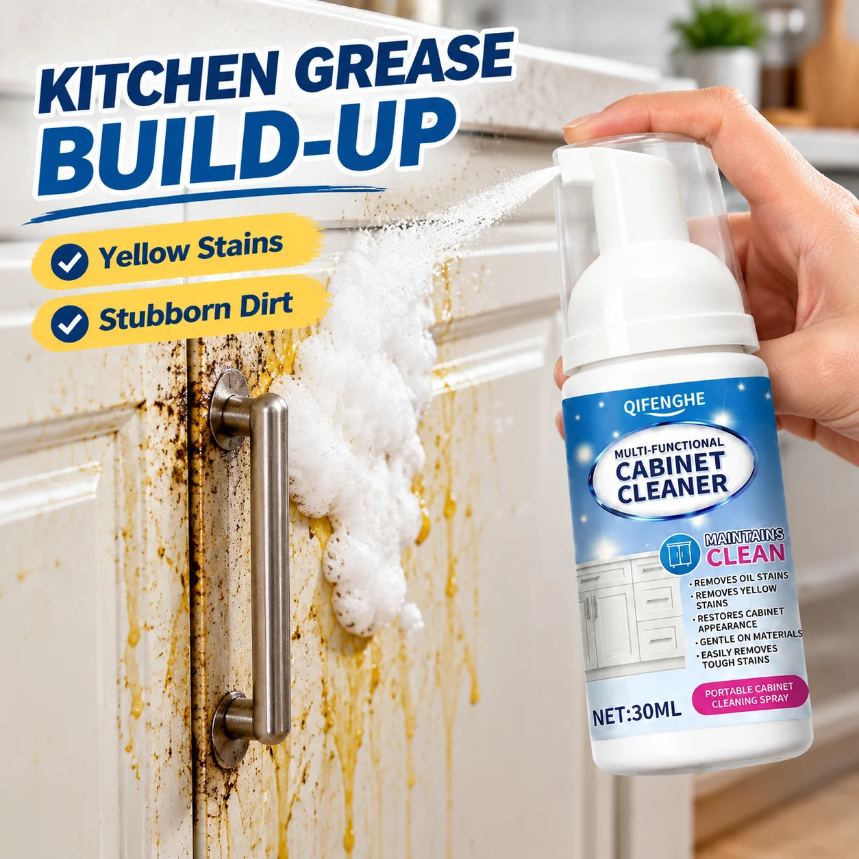Cabinet Foam Cleaner Remove Grease And Yellow Stains Gentle On Panel Surfaces Foam Spray For Tough Kitchen Stain Cleaning