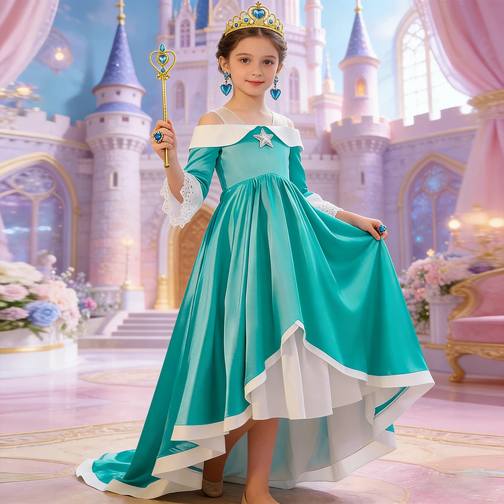 Elegant Girls Off-shoulder Birthday Evening Dress Game Super Bros Children Princess Peach Perform  Rosalina  Cosplay Costume