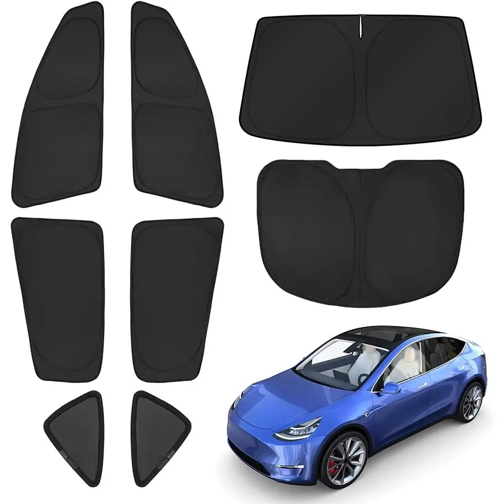 

Sun Shade for Tesla Model Y 2020-2024 Car Window Shades Thicken UV Block and Blackout Privacy Foldable Sunshades 8PCS Keep Cool