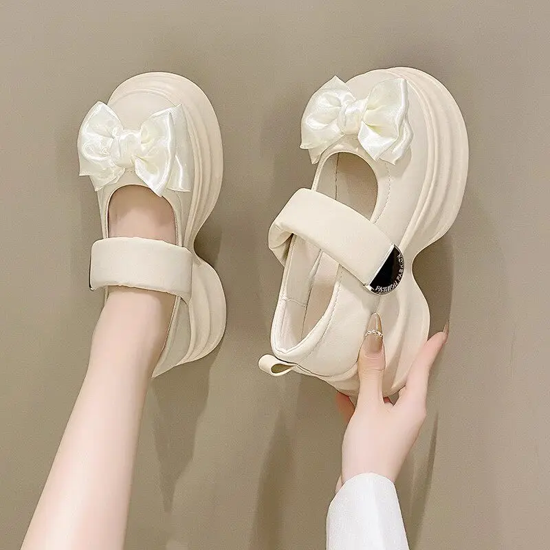Mary Jane Wedding Shoes Women's Bow Height Shoes Thick Soled Sponge Cake Sweet Lolita Girl Single Shoes