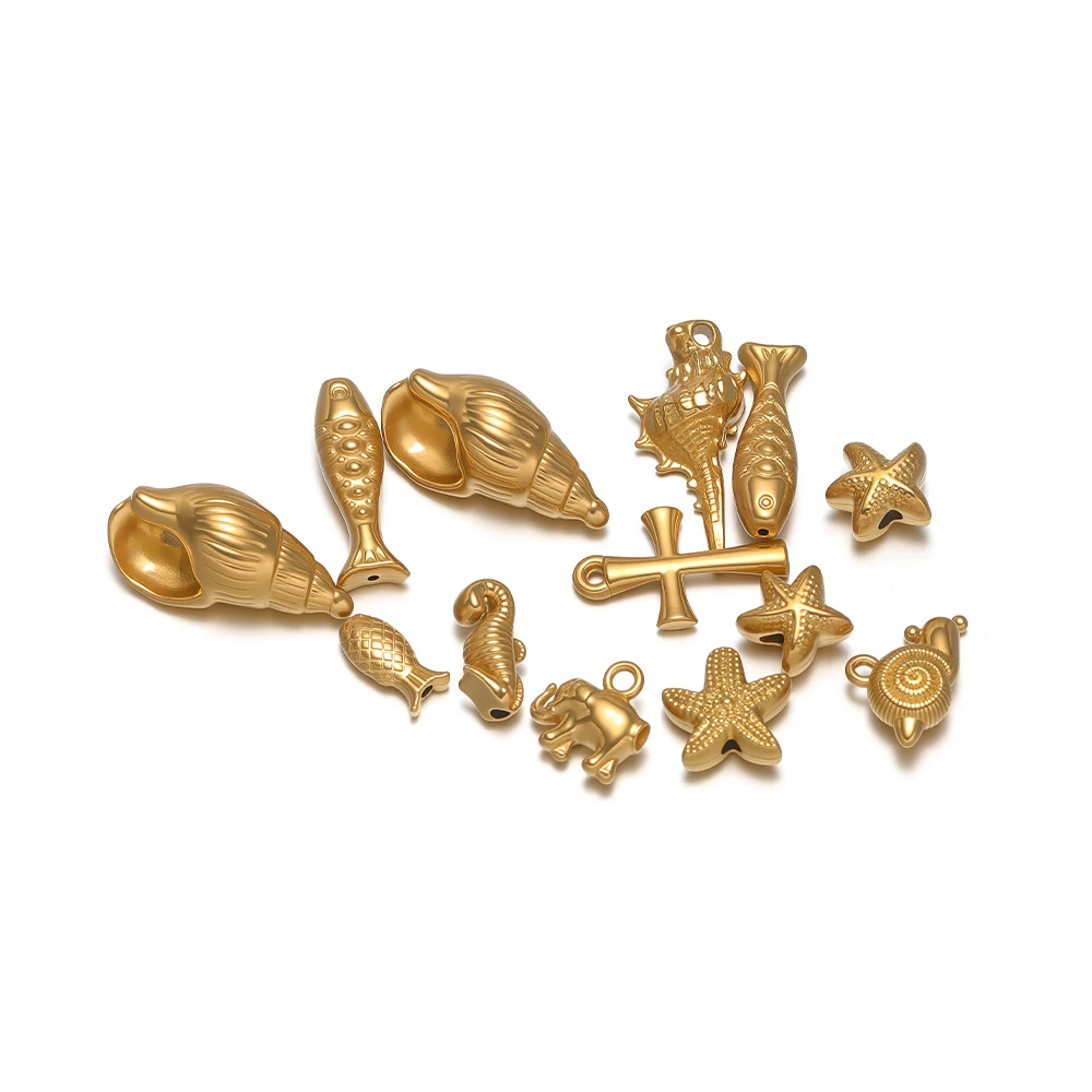 10pcs Stainless Steel Elephant Cross Pendants Sea Animal Charms for DIY Jewelry Earrings Making Necklaces Bracelets Accessories