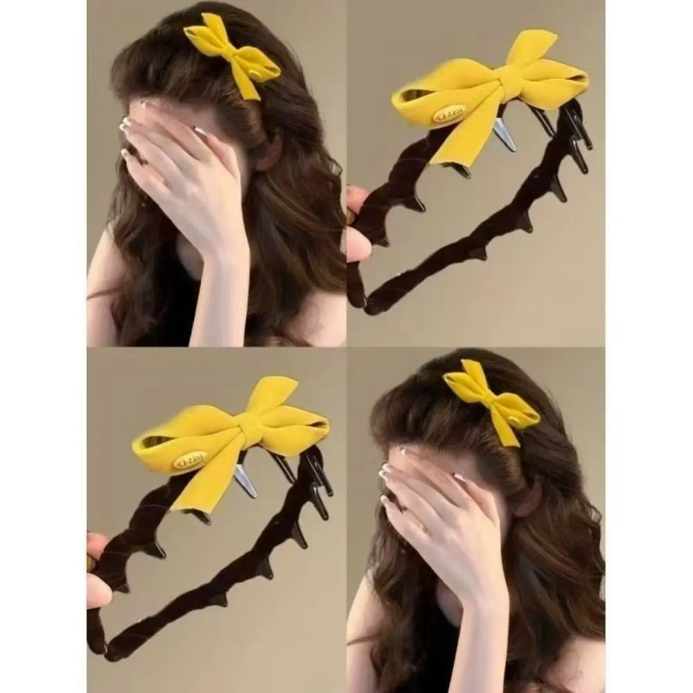 Retro Flocking Bow Headband U-shaped Tooth Comb Non-slip Hair Hoop Hair Bands New Year Hair Styling Accessories