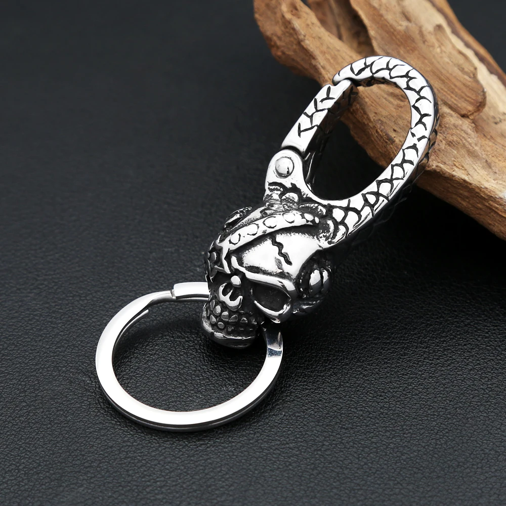 New Vintage Men Skull Face Car Keychain 316L Stainless Steel Fashion Punk Skeleton Key Chain Rings Biker Jewelry Gifts Wholesale