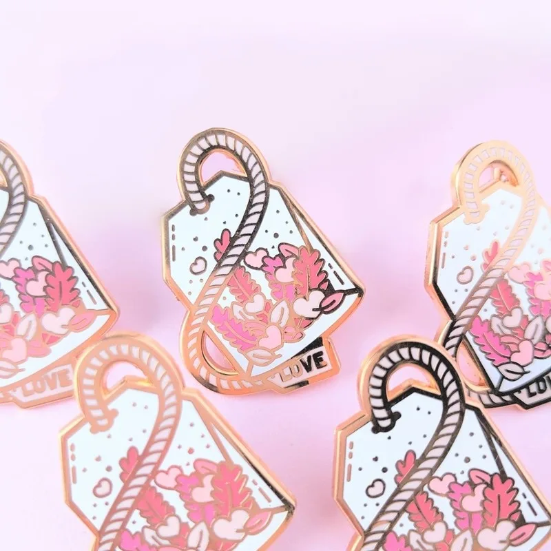 Pink Herbal Flower Love Potion Tea Enamel Pins Lapel Pin Badge Brooch