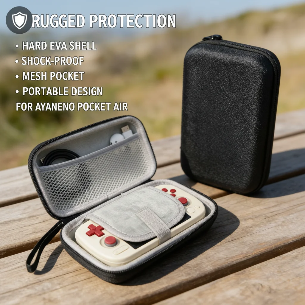 Harte EVA-Aufbewahrungstasche für die AYANEO Pocket Air Mini Handheld-Konsole, robuste Schutztasche, tragbare Reisetasche mit Netztasche