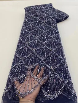 Afrikanische Pailletten Perlen Spitze Stoffe 2024 Hohe Qualität Sequenz Stickerei Französisch Nigerian Spitze Stoff Für Hochzeit Kleid Nähen