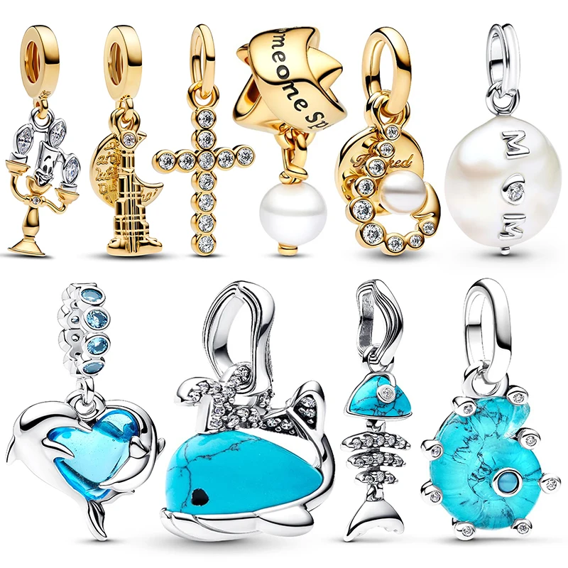 

Charm 925 Originale Rose Gold and Glass Pendant Beads Fits Bracelets Necklace Charms Silver 925 Woman Luxury DIY Jewelry Making