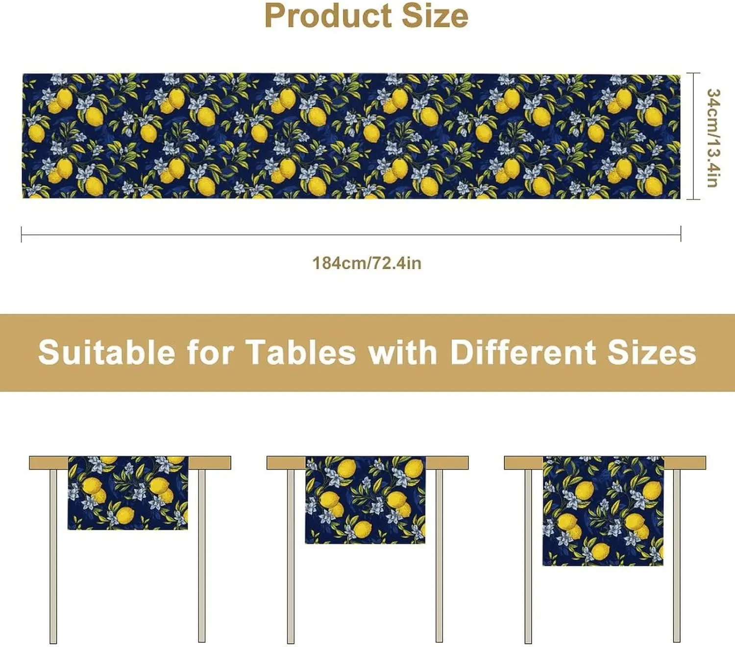 Summer Navy Blue Lemon Fruit Flower Linen Table Runner Party Decor Reusable Kitchen Dining Table Runner Wedding Decorations