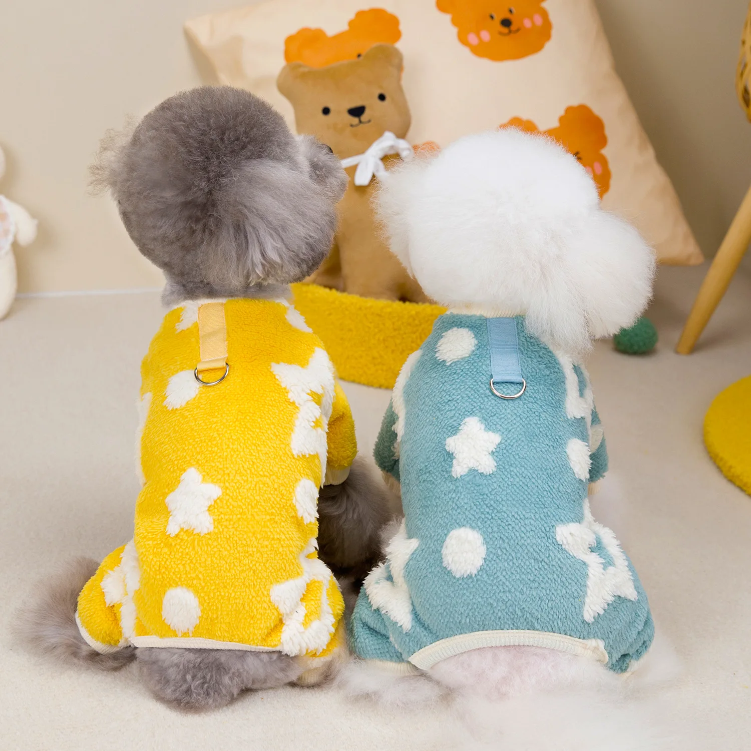 Pet Star Plush Four Legged Coat Dog Autumn Winter Jumpsuit Pet Clothing Small Dogs Cats Winter Warmth Comfort Star Plush Coat