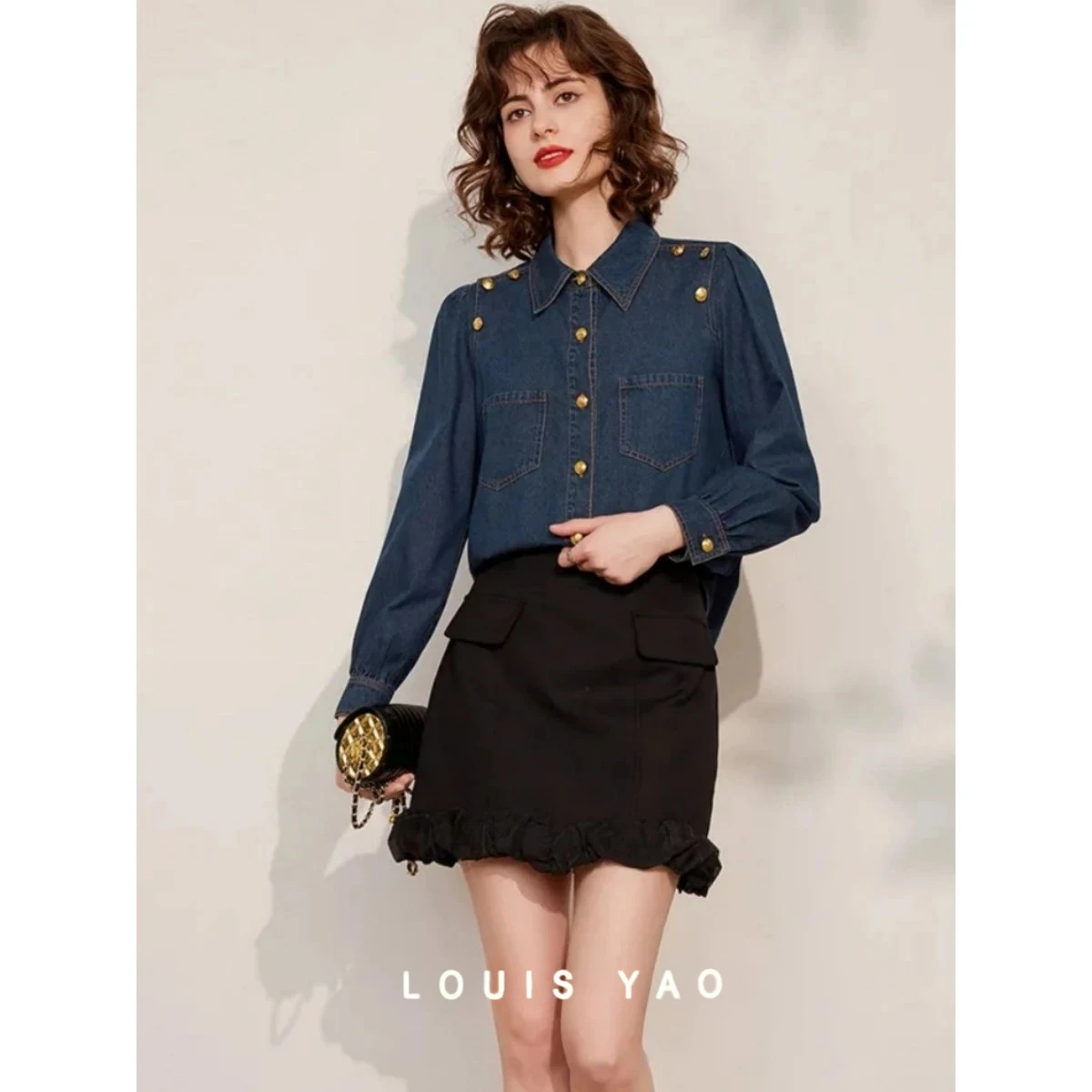 

Spring Buttons Decorated Denim Shirt Fashion Casual Loose Collar Long-sleeved Women's Shirt Ladies Clothing Female Clothing