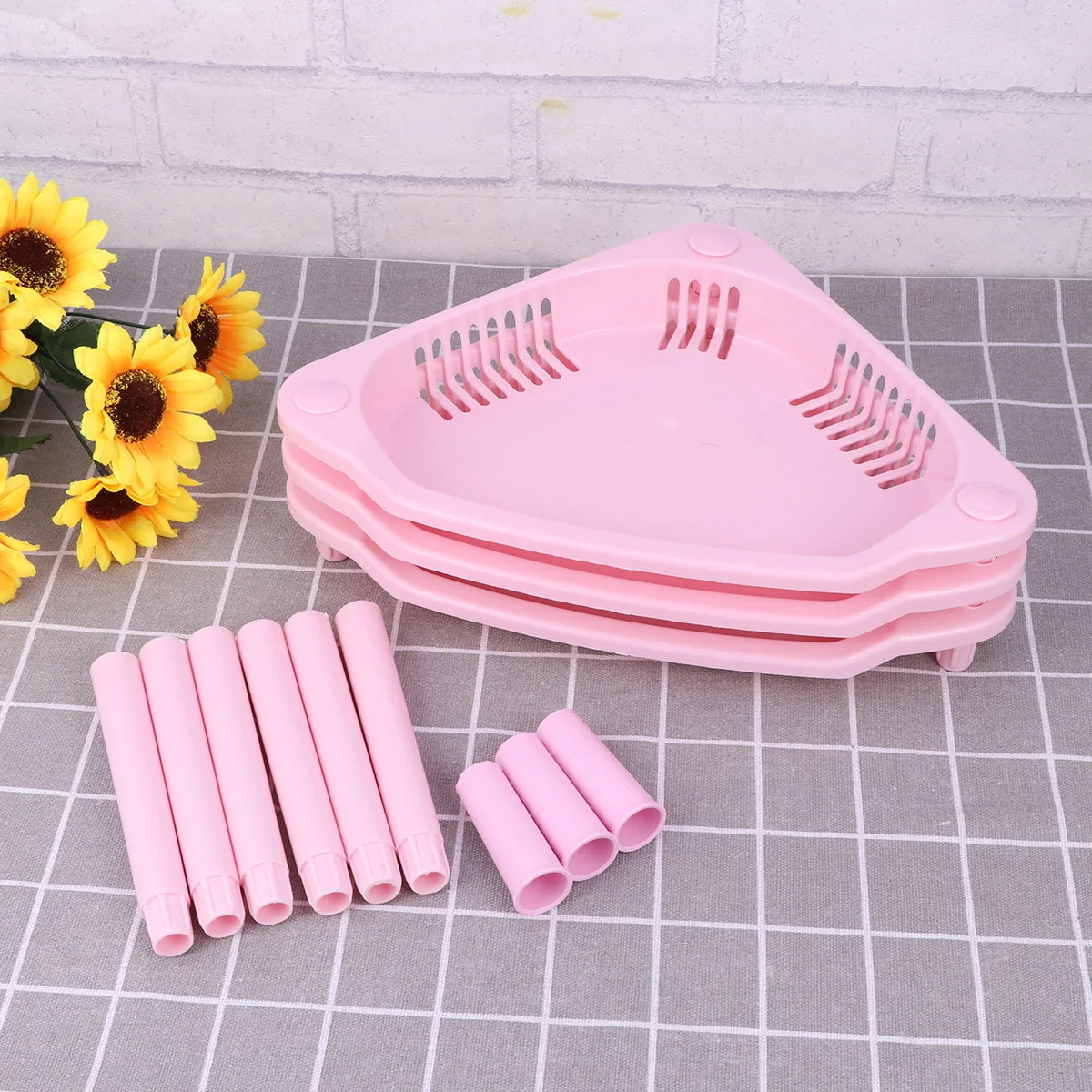 

3 Layer Plastic Basket Corner Shelf Organizer Pink Multi-Function Storage Rack for Home Kitchen Bathroom Plastic Basket