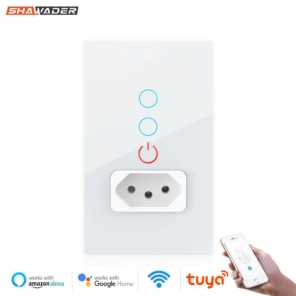 

Wifi Smart Tuya Brazil Parallel Light Switch Wall Socket Brazilian Plug Brasil Outlet Glass Panel Intelligent Alexa Google Home