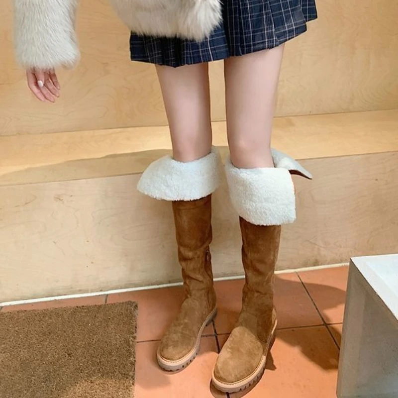 أحذية كلاسيكية للتخسيس فوق الركبة 2025 أحذية نسائية جديدة من فرو الضأن أحذية الثلوج قابلة للتحويل في اتجاهين أحذية عالية مبطنة بالصوف #6