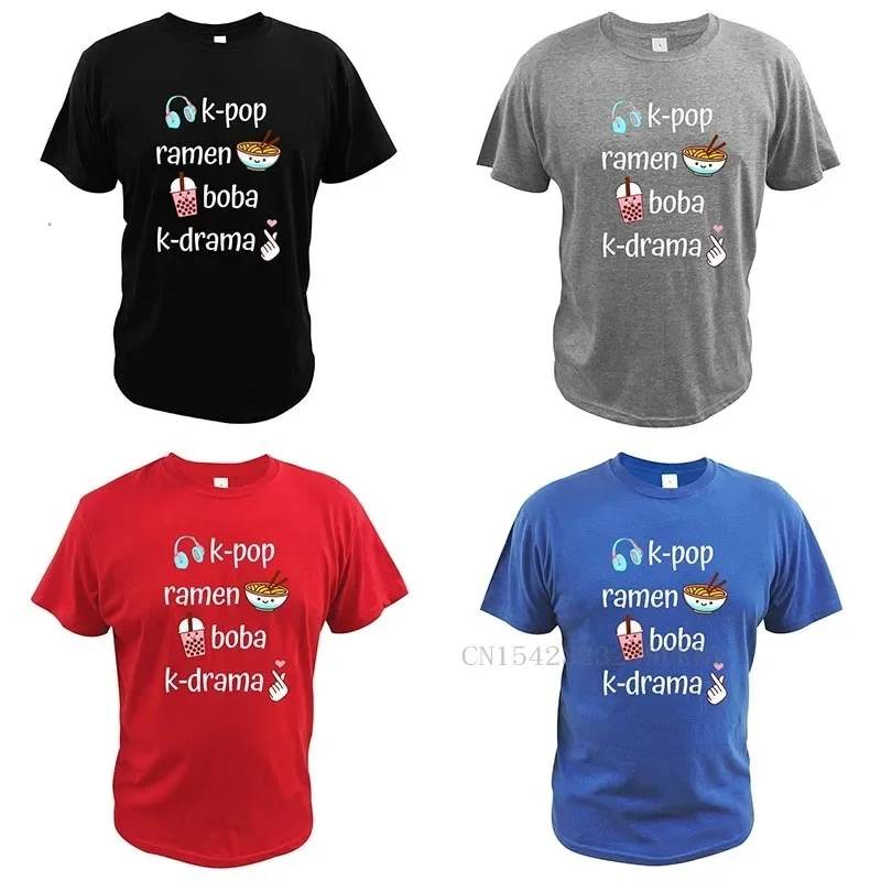 Cute Kawaii Music Ramen Boba Bubble Tea K-Drama Lover Gift T Shirt 100% Cotton Soft Cloth Tees Tops For Men