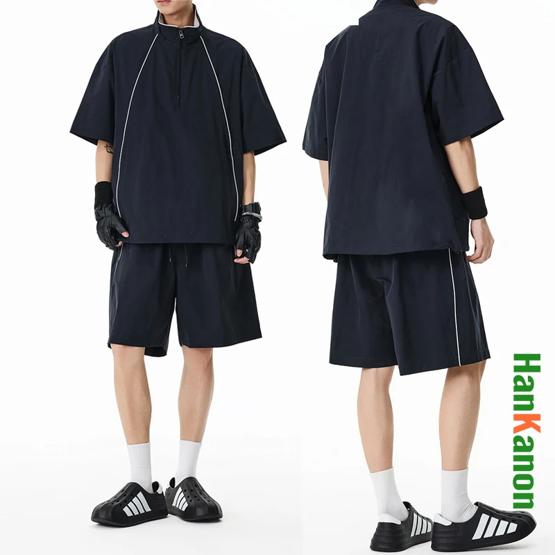 Men‘s 2-Piece Quick-Dry Sport Set Water-Resistant Matching Set, Ice-Cool Street Style Short Sleeve Top & Shorts  Outdoor Summer