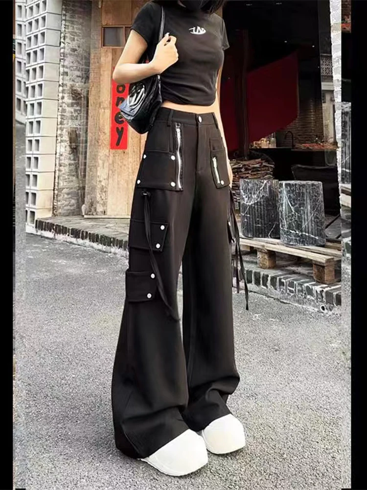 Women's Black Gothic Y2k Cargo Pants Harajuku Aesthetic Pants Japanese 2000s Style Vintage Trousers Fashion Emo Trashy Clothes