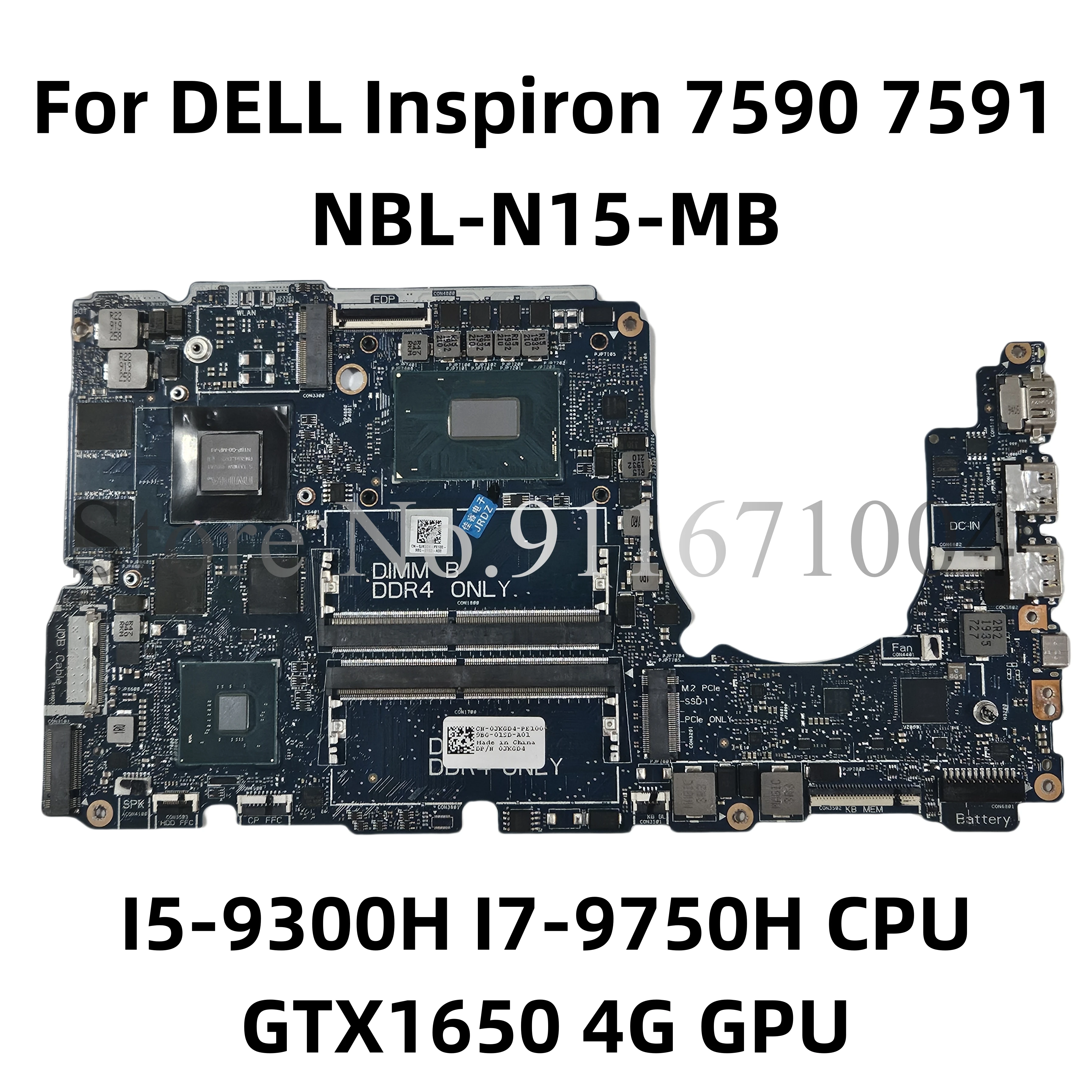 NBL-N15-MB For DELL Inspiron 7590 7591 Laptop Motherboard With I5-9300H I7-9750H CPU GTX1650 4G GPU Mainboard Fast Shipping