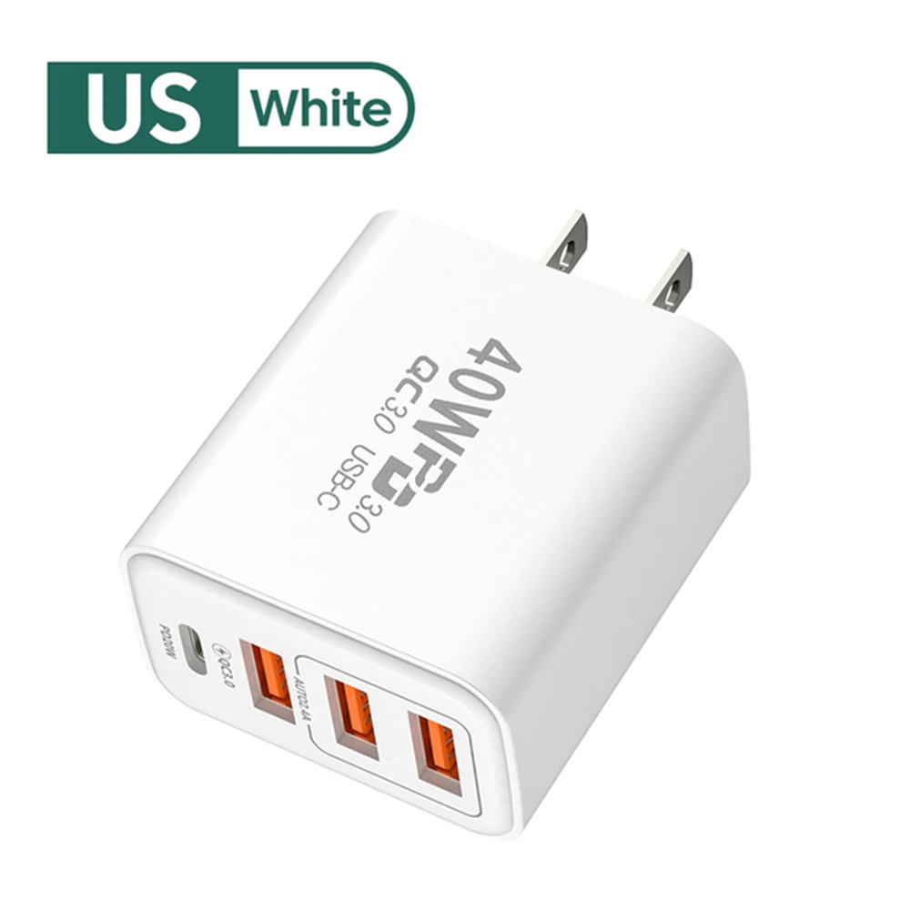 40W 4 Ports USB Type C Charger Quick Charge 3.0 EU Plug Fast Charging For IPhone Samsung Xiaomi Mobile Phone PD Charge Adapter