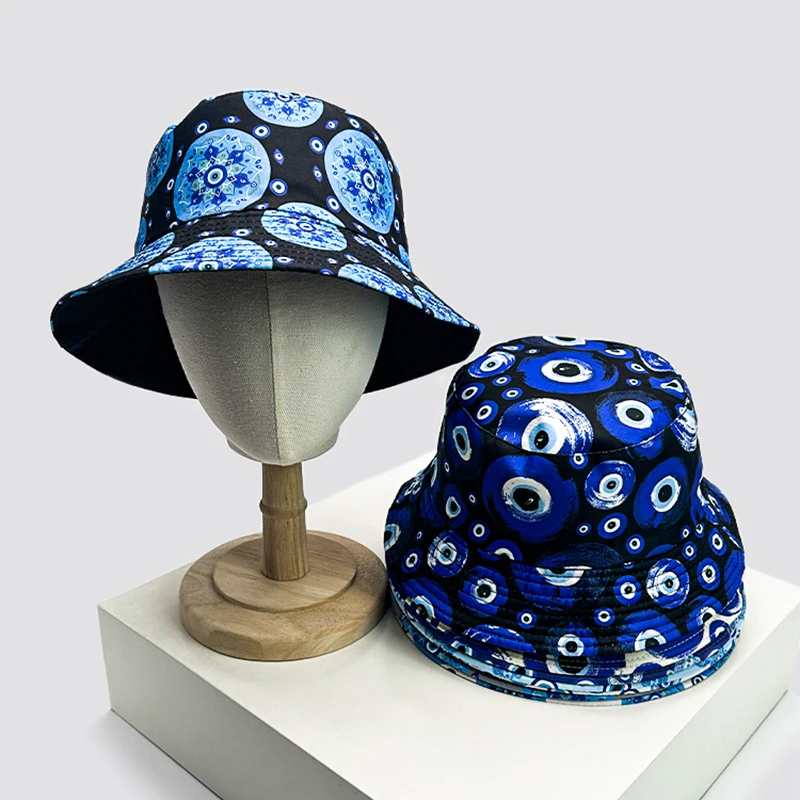 

New Unisex Evil Eyes Graffiti Bucket Hats Personal Sunshade Fashion Double Sided Wearable Fisherman Caps Versatile Street Casual