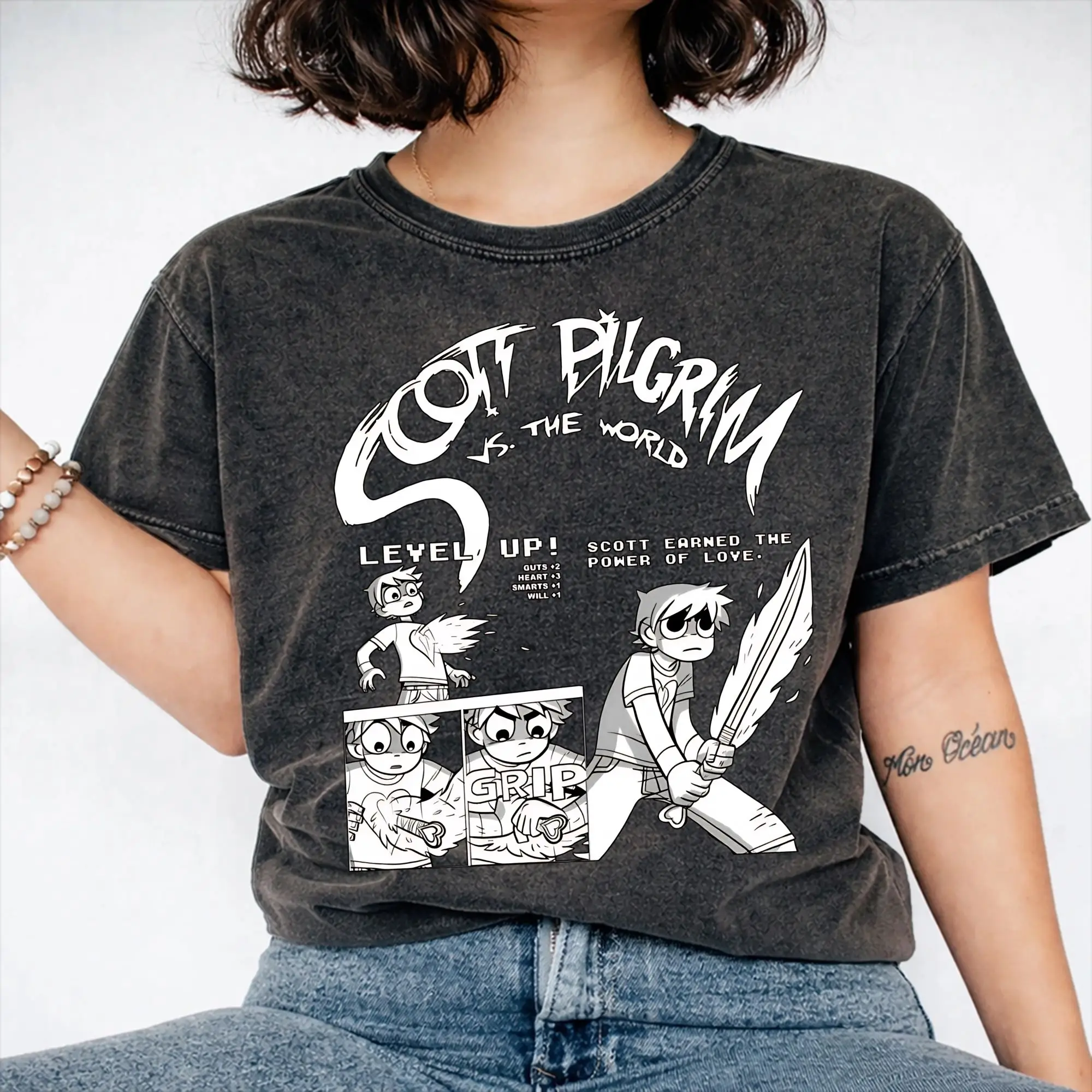Harajuku Washed Shirts  Scotts Pilgrims vs The World Outfit Casual T-Shirts High Street  Streetwear Cotton Printed Tees