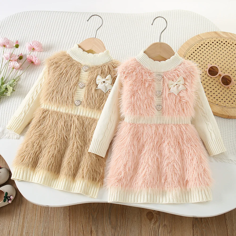 Girls Knitted Dresses Spring Autumn Children Woolen Jersey Sweaters Dress For Baby Girl Princess Clothes Kids Party Outfits 5 6Y